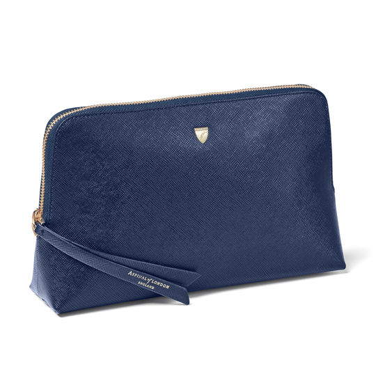 Large Essential Cosmetic Case in Navy Saffiano from Aspinal of London