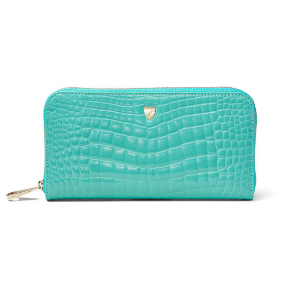 Continental Purse in Chalkhill Blue Patent Croc from Aspinal of London