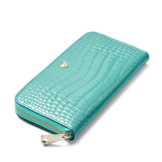 Continental Purse in Chalkhill Blue Patent Croc from Aspinal of London