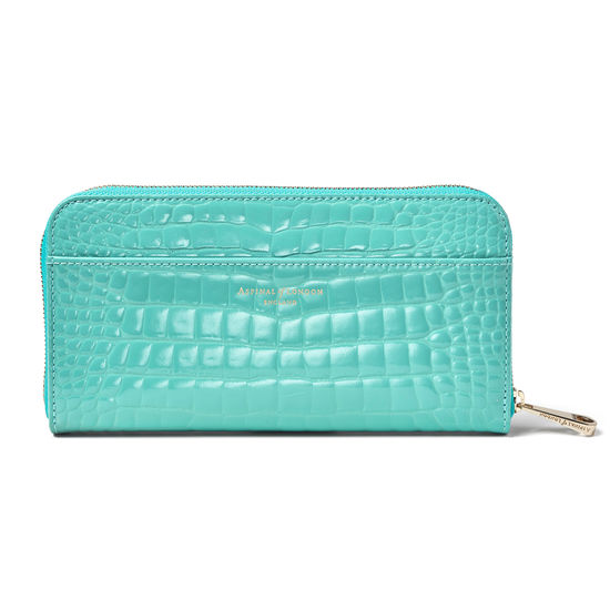 Continental Purse in Chalkhill Blue Patent Croc from Aspinal of London