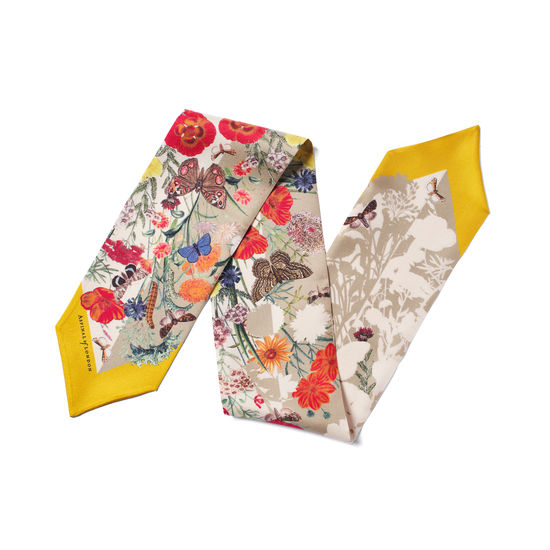 Botanical 'A' Silk Neck Bow Scarf in Poppy Pure Silk from Aspinal of London