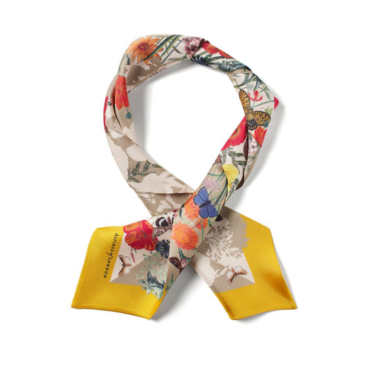 Botanical 'A' Silk Neck Bow Scarf in Poppy Pure Silk from Aspinal of London