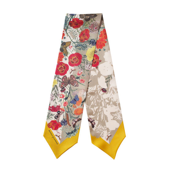 Botanical 'A' Silk Neck Bow Scarf in Poppy Pure Silk from Aspinal of London