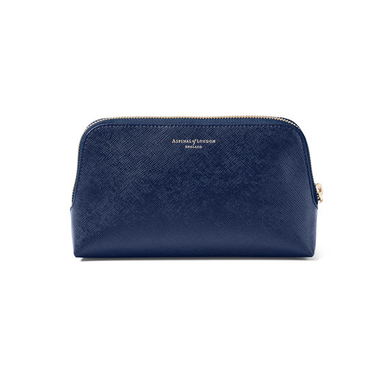 Small Essential Cosmetic Case in Navy Saffiano from Aspinal of London