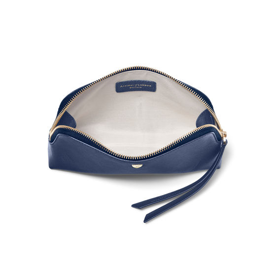 Small Essential Cosmetic Case in Navy Saffiano from Aspinal of London