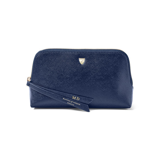 Small Essential Cosmetic Case in Navy Saffiano from Aspinal of London