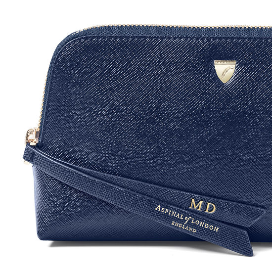 Small Essential Cosmetic Case in Navy Saffiano from Aspinal of London