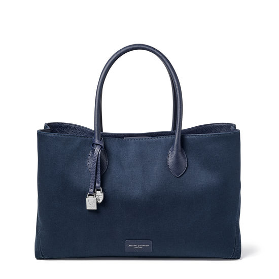 London Tote in Navy Canvas from Aspinal of London