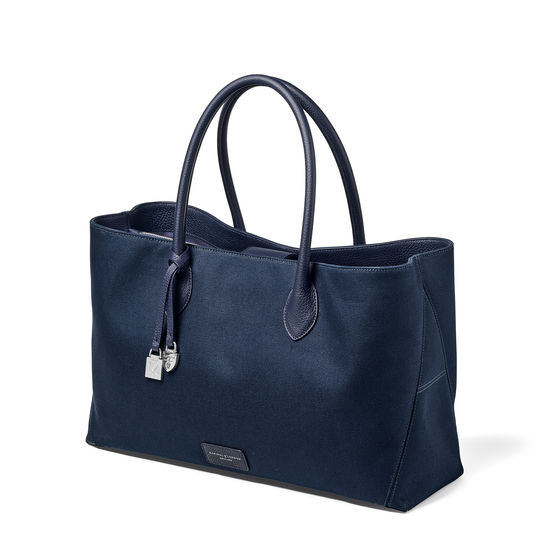 London Tote in Navy Canvas from Aspinal of London