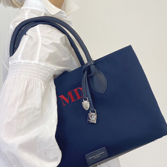 London Tote in Navy Canvas from Aspinal of London
