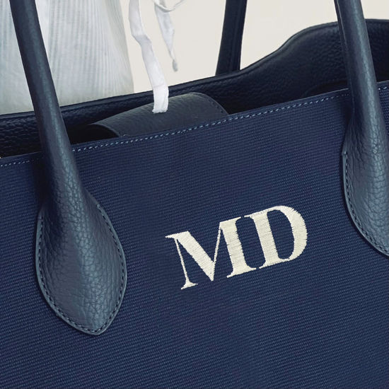 London Tote in Navy Canvas from Aspinal of London