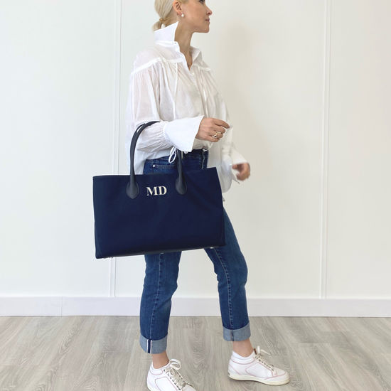 London Tote in Navy Canvas from Aspinal of London