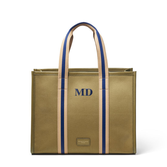 Henley Tote in Khaki Canvas from Aspinal of London