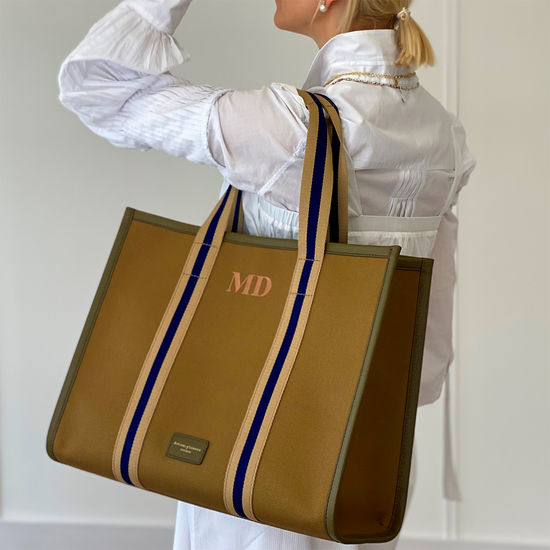 Henley Tote in Khaki Canvas from Aspinal of London