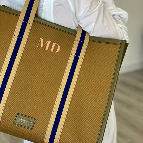 Henley Tote in Khaki Canvas from Aspinal of London