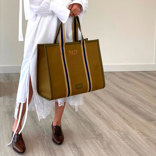 Henley Tote in Khaki Canvas from Aspinal of London