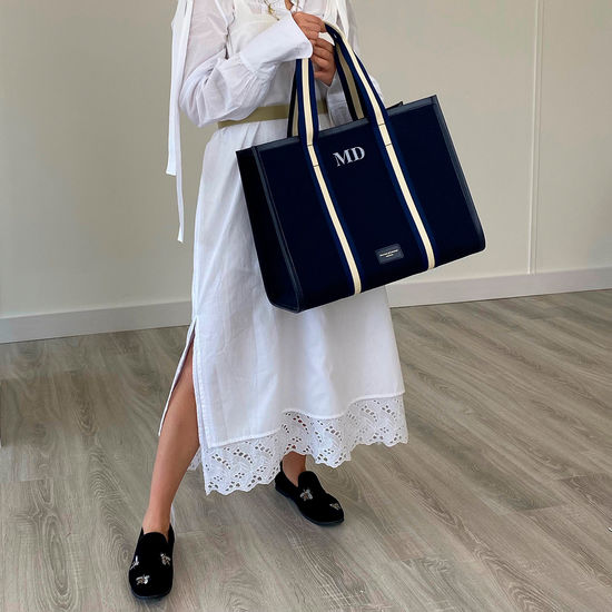 Henley Tote in Navy Canvas from Aspinal of London