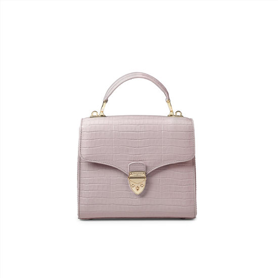 Midi Mayfair Bag in Deep Shine Lilac Small Croc from Aspinal of London