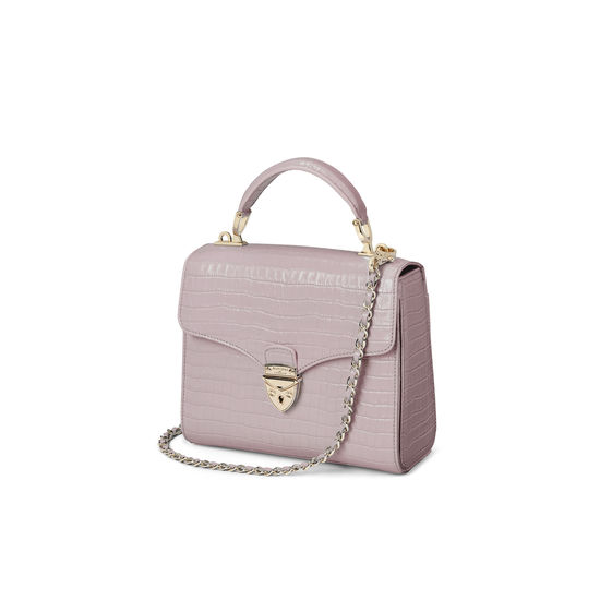 Midi Mayfair Bag in Deep Shine Lilac Small Croc from Aspinal of London
