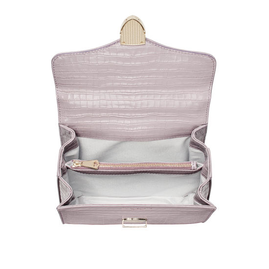Midi Mayfair Bag in Deep Shine Lilac Small Croc from Aspinal of London