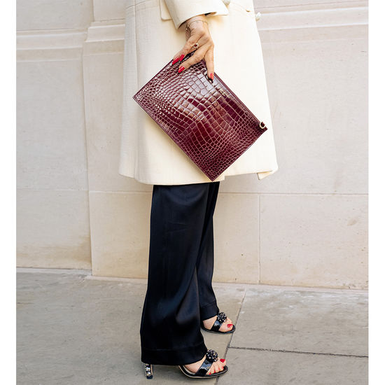 Soho Bag in Bordeaux Patent Croc from Aspinal of London