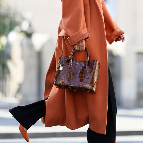 Midi London Tote in Deep Shine Brown Soft Croc from Aspinal of London