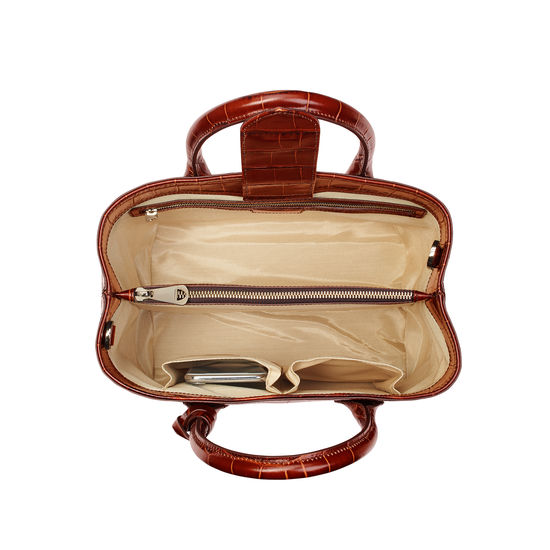 Midi London Tote in Deep Shine Brown Soft Croc from Aspinal of London