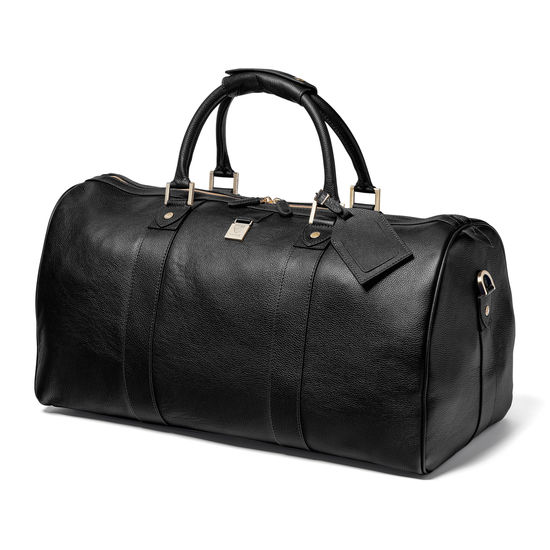 Boston Bag in Black Pebble with Silver Hardware from Aspinal of London