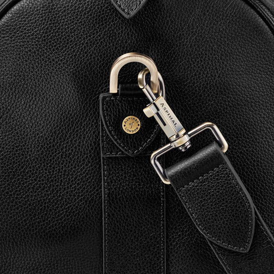 Boston Bag in Black Pebble with Silver Hardware from Aspinal of London