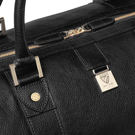 Boston Bag in Black Pebble with Silver Hardware from Aspinal of London