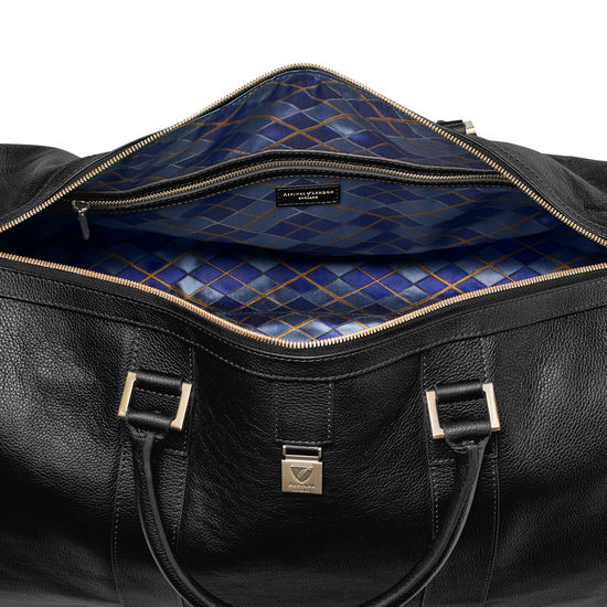 Boston Bag in Black Pebble with Silver Hardware from Aspinal of London