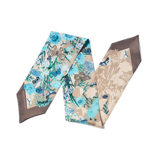 Botanical 'A' Silk Neck Bow Scarf in Storm Pure Silk from Aspinal of London