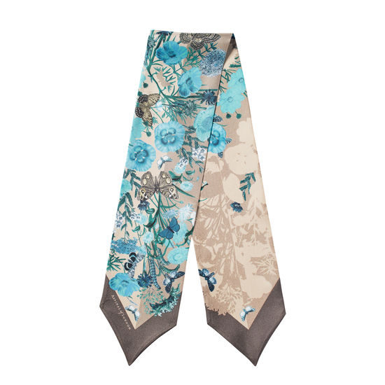 Botanical 'A' Silk Neck Bow Scarf in Storm Pure Silk from Aspinal of London