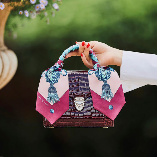Midi Mayfair Bag with Chain Strap in Bordeaux Patent Croc from Aspinal of London