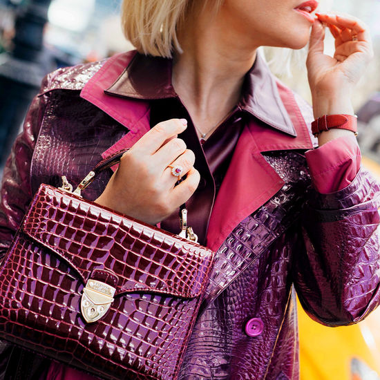 Midi Mayfair Bag with Chain Strap in Bordeaux Patent Croc from Aspinal of London