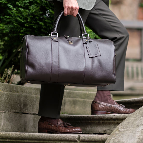 Boston Bag in Dark Brown Pebble Calf from Aspinal of London