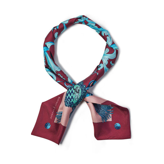 Signature Shield Silk Neck Bow Scarf in Bordeaux from Aspinal of London