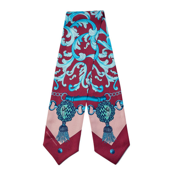 Signature Shield Silk Neck Bow Scarf in Bordeaux from Aspinal of London