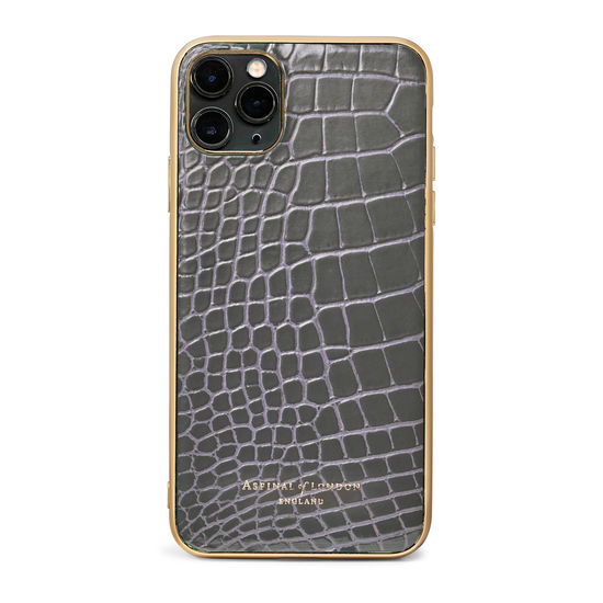 iPhone 11 Pro Max Case with Gold Edge in Storm Patent Croc from Aspinal of London