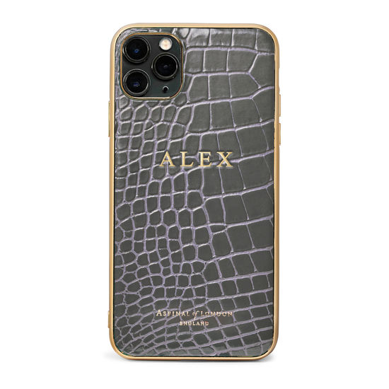 iPhone 11 Pro Max Case with Gold Edge in Storm Patent Croc from Aspinal of London
