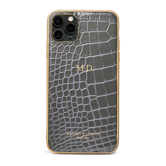 iPhone 11 Pro Max Case with Gold Edge in Storm Patent Croc from Aspinal of London