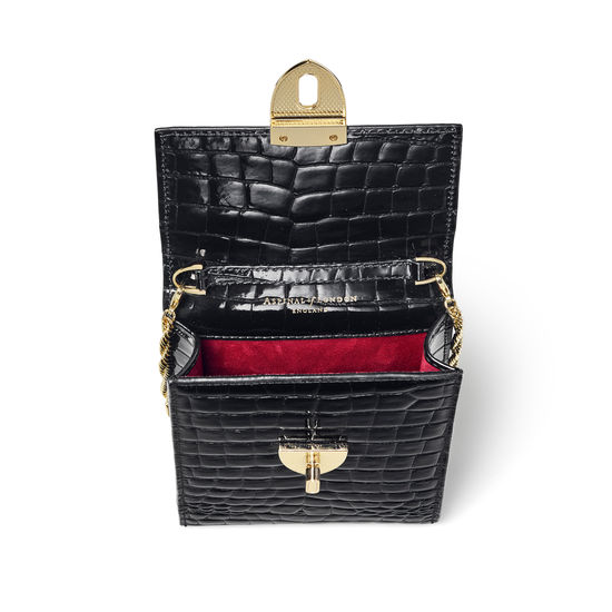 Mayfair Phone Case in Black Patent Croc from Aspinal of London