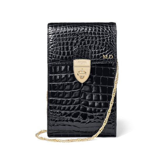 Mayfair Phone Case in Black Patent Croc from Aspinal of London