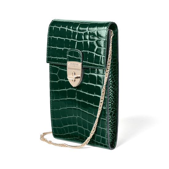 Mayfair Phone Case in Evergreen Patent Croc from Aspinal of London