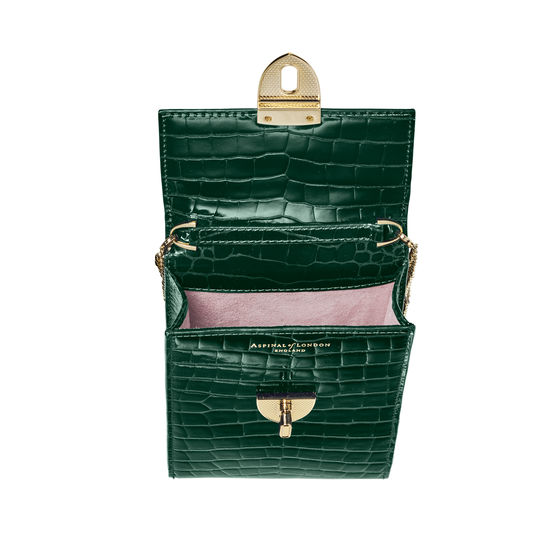 Mayfair Phone Case in Evergreen Patent Croc from Aspinal of London