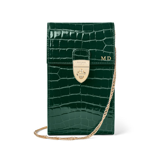 Mayfair Phone Case in Evergreen Patent Croc from Aspinal of London