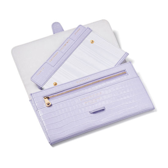 Travel Collection with Removable Inserts in Deep Shine English Lavender Croc from Aspinal of London