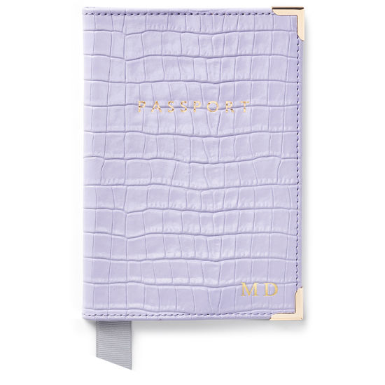 Travel Collection with Removable Inserts in Deep Shine English Lavender Croc from Aspinal of London