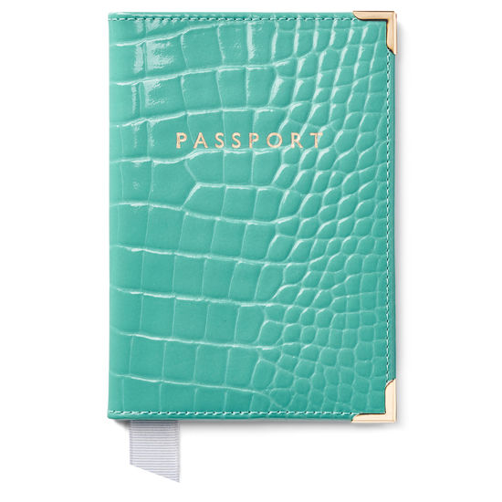 Travel Collection with Removable Inserts in Chalkhill Blue Patent Croc from Aspinal of London