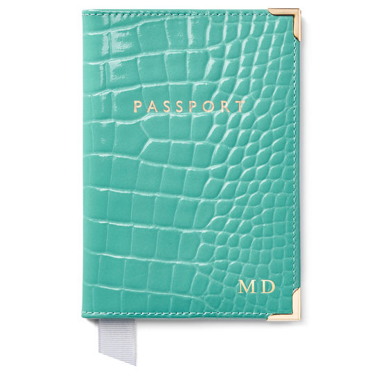 Travel Collection with Removable Inserts in Chalkhill Blue Patent Croc from Aspinal of London